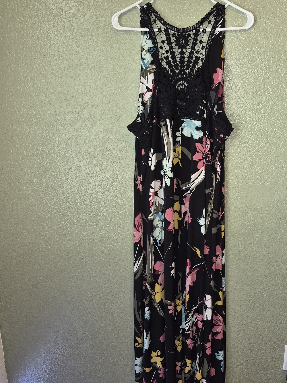 Lane Bryant Black Floral Crochet-Back Maxi Dress